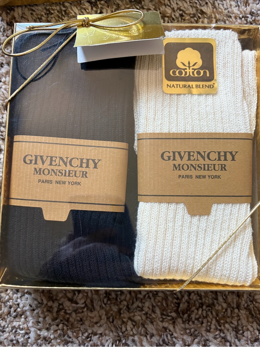 Vintage Givenchy Monsieur Ribbed Crew Socks - Black & Cream Set